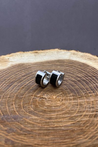 Balzamin Design Men's Earrings Stainless Anti-Tarnish Steel Earrings Black and Silver Color Model 316L Quality Steel Earrings