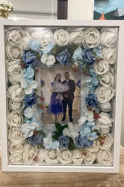 Verda Çerçeve Rama de memorie cu trandafir alb 40x50 Cm! Rama foto! Rama de memorie trandafir