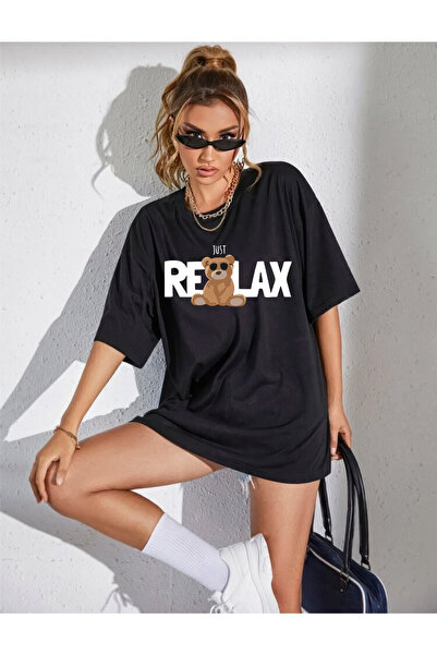 oneagılyazı RELAX BEAR DESIGN - Μπλουζάκι με στάμπα μεγάλου μεγέθους