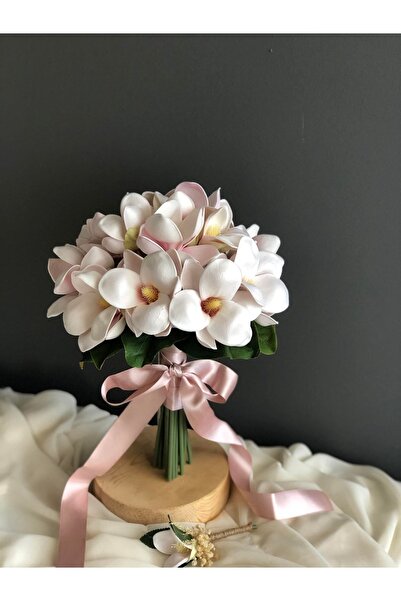 Luvienn Yeni Sezon Islak Pembe Manolya Gelin Buketi-gelin Çiçeği-damat Yaka Çiçeği 2 Li Set