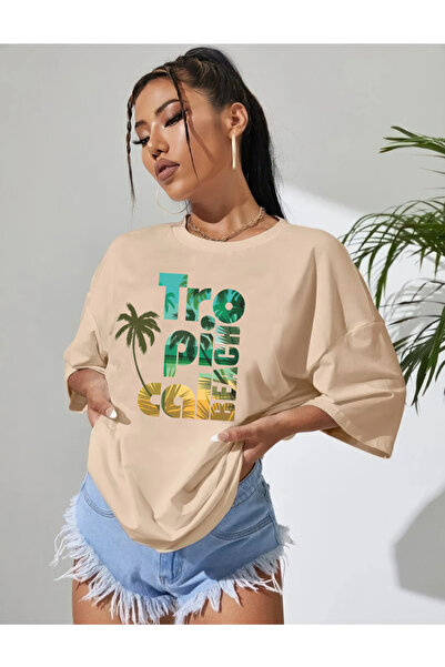 oneagılyazı Tricou cu imprimeu PALMY oversize