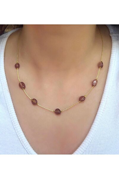 Rakoz Design Çilek Kuvars Doğal Taş Kolye