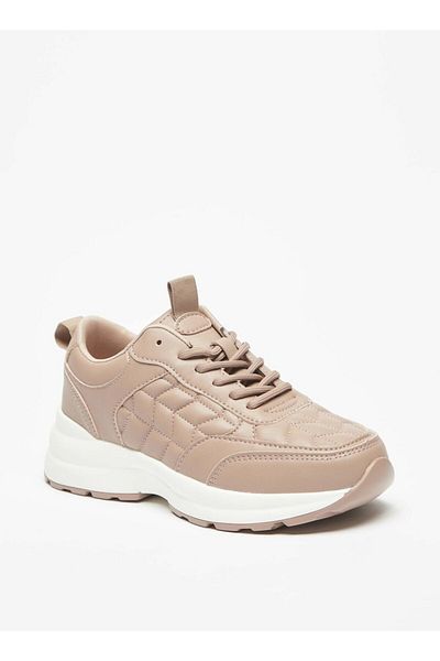 Shoexpress Quilted Running Shoes with Lace-Up Closure and Pull Tabs