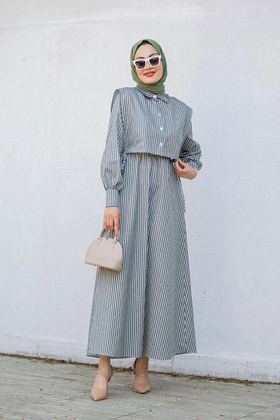 Swana Striped Cotton Women's Dress - Pocket Detailed