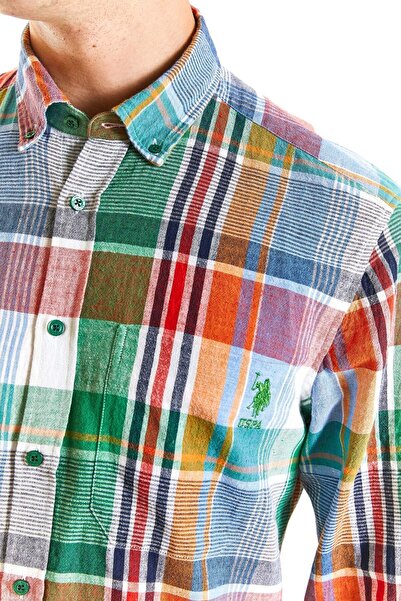 U.S. Polo Assn. Ανδρικό πουκάμισο HOLA με καρό μοτίβο με πτυσσόμενο μανίκι με κουμπιά λινό με κανονική εφαρμογή