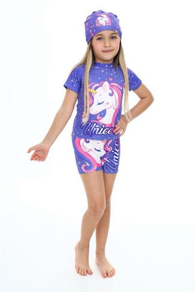 PODİUM GİYİM New Season Patterned Uv Protection Girls' One-Piece Swimsuit Girls' Tankini-Swimsuit