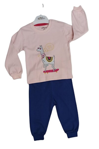 Aziz Bebe Crew Neck Long Sleeve Printed Baby Girl 2 Piece Set