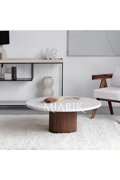 MIARIK DESIGN Dekoratif  Ahşap Ayakli Traverten Orta Sehpa
