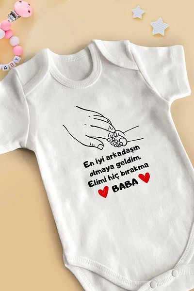 Unique White Short Sleeve 100% Organic Baby Bodysuit - Special for Dad