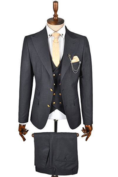DeepSEA Men's Anthracite Slim Fit 3-Piece Dress Set - Pointed Collar2300244