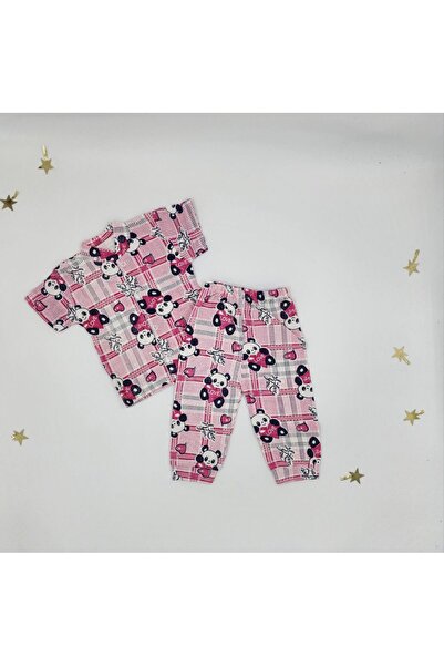 By Cwhr %100 Pamuk Penye Kısa Kollu Ayıcık Desenli Kız Bebek Pijama Takımı, Ç...