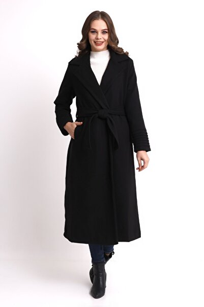 Kulis Moda Geniş Kesim Astarlı Düğmesiz Kuşaklı Kadın Manto