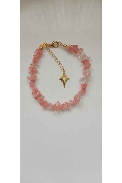 Mudita Tasarım Doğaltaş Pembe Gül Kuvars Bileklik