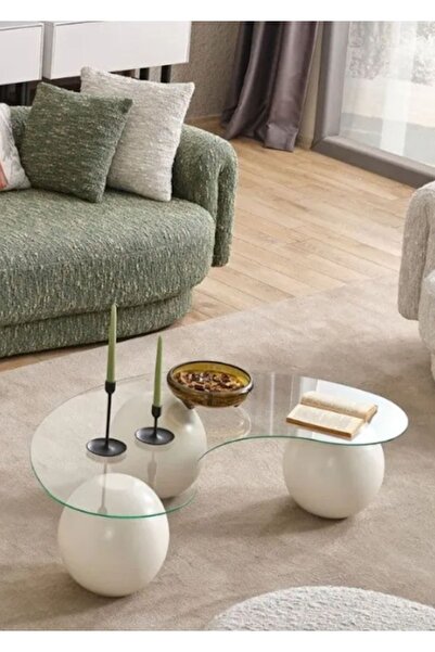 MIARIK DESIGN AHŞAP TOP AYAKLI CAMLI ORTA SEHPA