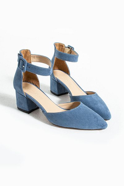 Güllü Shoes Дамска светлосиня велурена вечерна рокля, обувки на стилет с дебел ток, 5,5 см