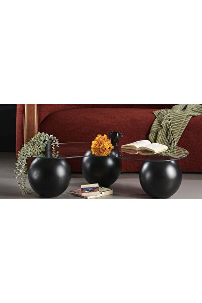 MIARIK DESIGN AHŞAP TOP AYAKLI CAMLI ORTA SEHPA