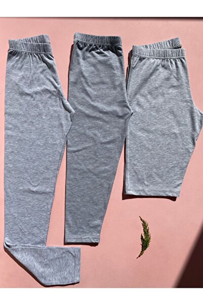 LEYNA BUTİK Γκρι βαμβακερό γυναικείο κολάν Lycra - 1 μακρύ, 1 κάπρι, 1 Laptop