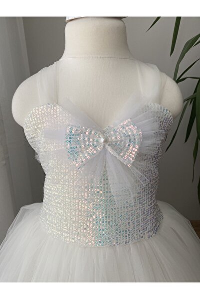 BerrinceTasarım Deniz Kızı Pullu Beyaz Çocuk Abiye Elbise