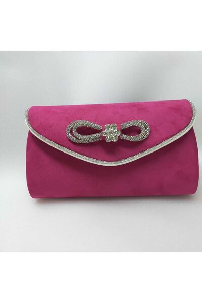 bsc حقيبة فستان سهرة فاخرة من جلد الغزال باللون الفوشيا