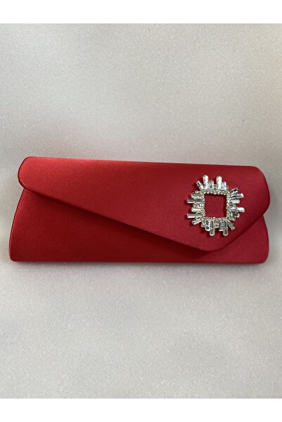 bsc حقيبة سهرة من حجر الساتان الأحمر اللامع