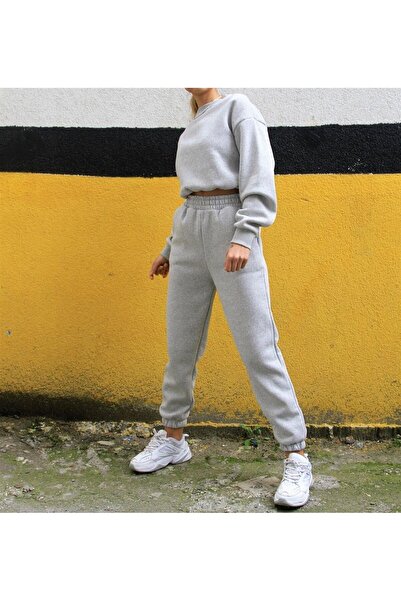 Jose Clothing Γκρι Σετ Φούτερ και Φούτερ Φούτερ με 3 Κλωστές - Στριφτό