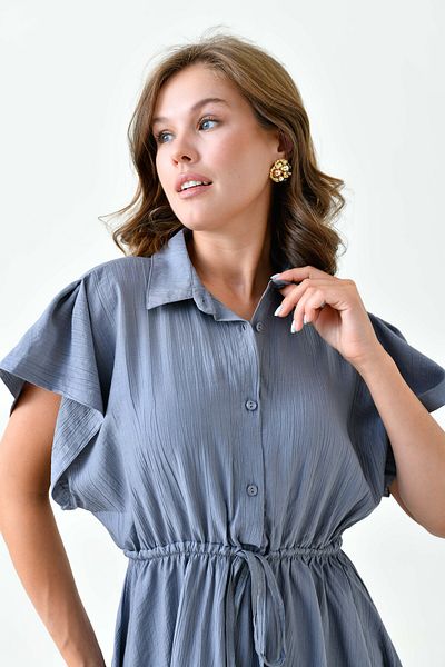 WOMAN VISION Rochie cu guler cămașă evazată Antresite - mânecă liliac lată, curea detaliată 6010