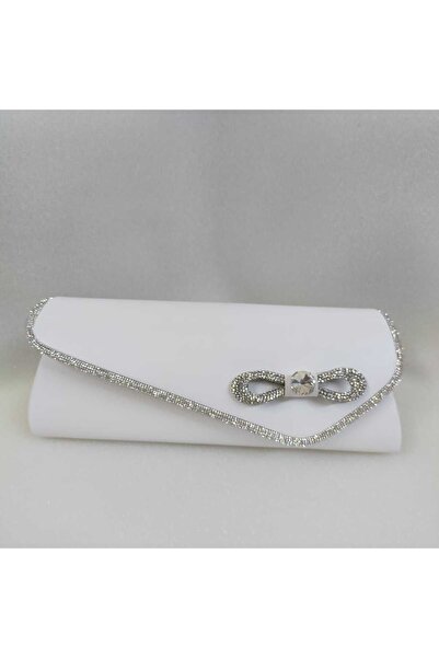 bsc حقيبة سهرة من الجلد الأبيض بحجر القوس