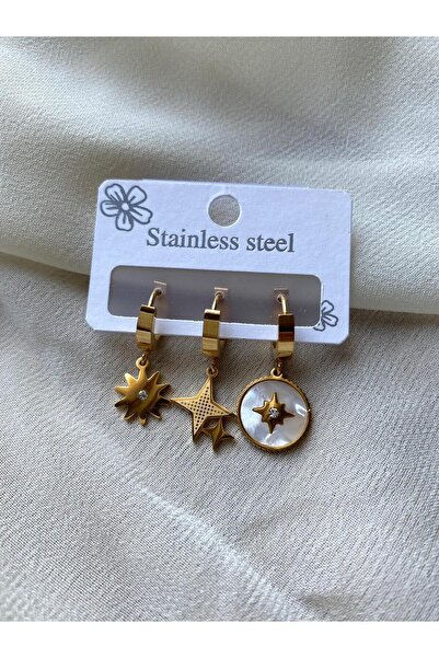 Accessories Vanilla Avenue Altın Sarısı Kutup Yıldızı Çelik Kararmaz Küpe Seti