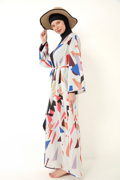 medipek Hijab Badeanzug - Gemusterter Pareo Kimono Kaftan
