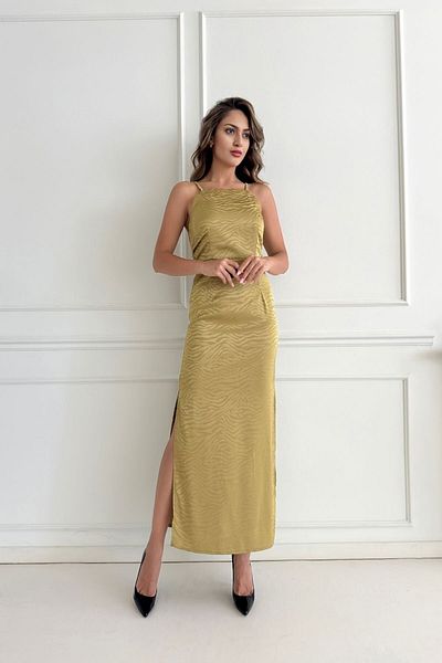 lovebox Rochie de seară maxi jacquard cu bretele de frânghie - Detaliu cu fante și spate decoltat - STP-004