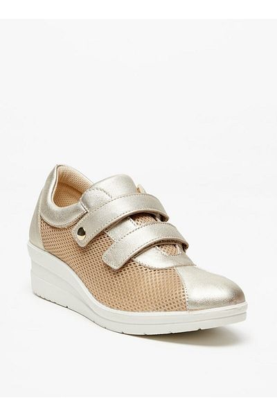Le Confort Panelled Wedge Heel Shoes with Hook and Loop Closure