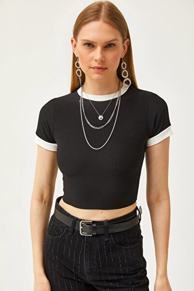 Buklemoda Λεπτομερής Crop Μπλούζα Lycra Stripe