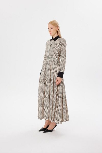 TERZİ DÜKKANI Stone Colored Geometric Patterned Viscose Dress
