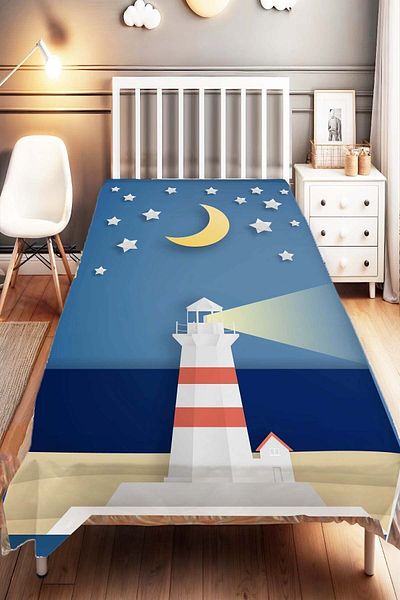 Else Dekor Sailor Lantern Patterned Blue Bedspread - Kids and Baby Room Decorative