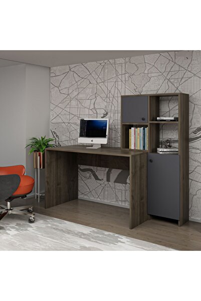 Ninnimo Neptan Kitaplıklı Fonksiyonel Çalışma Masası Ceviz Antrasit ,kitaplık...