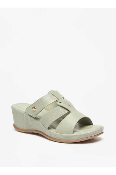 Flora Bella by Shoexpress Textured Slide Sandal with Wedge Heels
