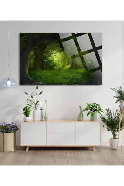 TAULART Πράσινο Μαγικό Τοπίο Δάσους 4mm Πολυτελές Άθραυστο Γυάλινο Πίνακα Υψη...