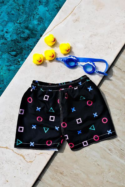 Mayom Playstation Geometric Printed - Boy's Waist Lace-up Swim Shorts