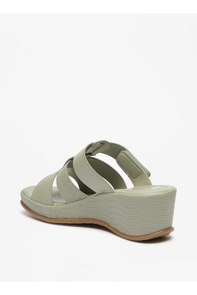 Flora Bella by Shoexpress Textured Slide Sandal with Wedge Heels