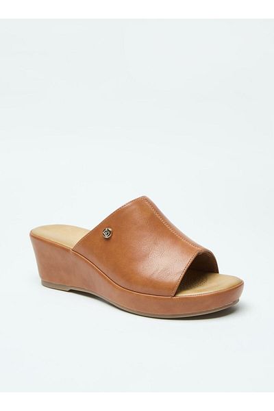 Flora Bella by Shoexpress Logo Accent Slip-On Sandals with Wedge Heels