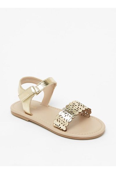 Flora Bella by Shoexpress Cutwork Detail Sandals with Hook and Loop Closure