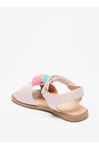 Flora Bella by Shoexpress Pom Pom Accent Sandals with Hook and Loop Closure