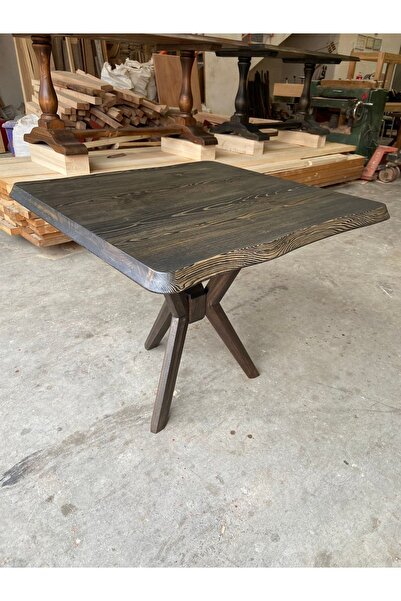 EMEL AHŞAP Masif Doğal Ahşap Kelebek Ayaklı Kütük Masa, 90*90 Cm, Yemek-mutfa...