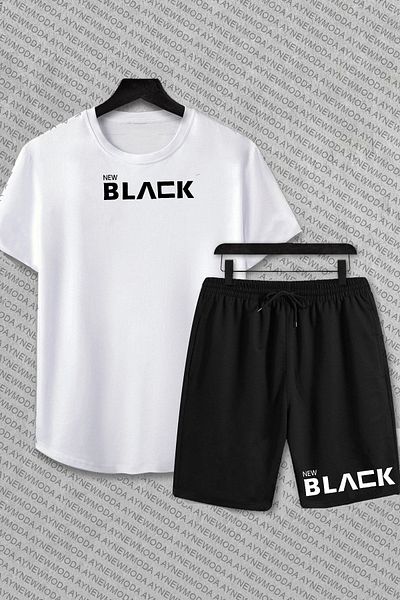 aynewmoda Lower and Upper Shorts Set with Printed Texts - T-Shirt