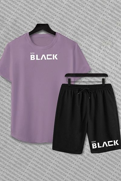 aynewmoda Black Printed Shorts and T-Shirt Set