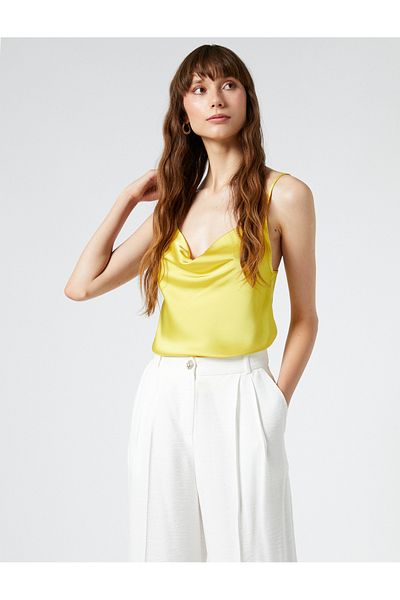 Koton Evening Dress Satin Blouse Thin Straps Ruffle Neck