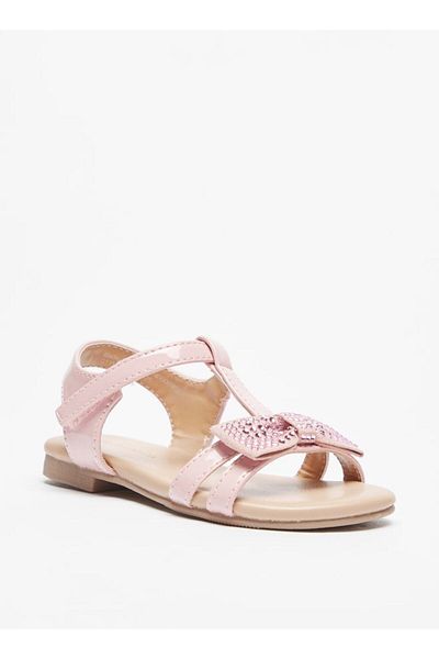 Flora Bella by Shoexpress Studded Bow Applique Strap Sandals with Hook and Loop Closure