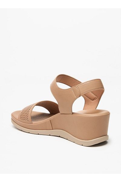 Le Confort Textured Wedge Heel Sandals with Hook and Loop Closure