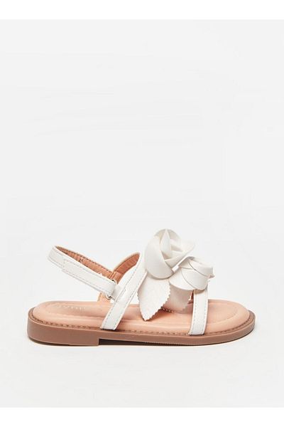 Juniors Floral Accent Flat Sandals with Hook and Loop Closure