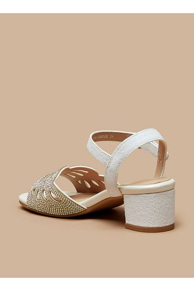 Celeste Girls' Embellished Block Heeled Sandals with Hook and Loop Closure